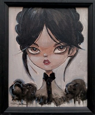 Original Wednesday Addams Painting Thayer Art Goth Girl OOAK Halloween Canvas  - Image 1 of 4