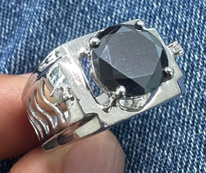 2.78 Ct Black Moissanite & White Natural Raw Diamond 925 Silver Ring Size 8.5 - Picture 1 of 2