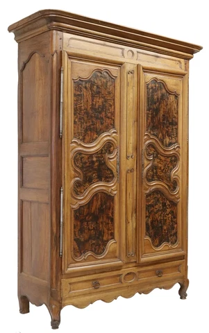 Antique Armoire, French Provincial, Louis XV Style, Walnut, Shelves, 1800's! Cover
