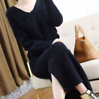 Women V-Neck Loose Long Dress Knitted Sweater Slim Fitting Thick Warm Suit