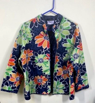 Blazer bohemio Alfred Dunner para mujer talla 18 frente abierto bordado floral carrera Foto 1 de 4