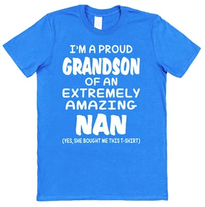 Amazing Nan Proud Grandson T-Shirt Gift for Grandson Present Idea Grandson - Picture 1 of 6