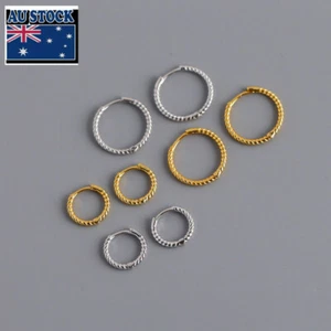 Classic Woman REAL S925 Sterling Silver Twist Huggie Hoop Earring Clip 1 Pair - Picture 1 of 5
