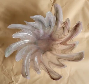 Murano Zentrifuge Rauch Kunst Glas grün lila weiß Schmuckstück/Süßigkeitenschale 6" selten - Bild 1 von 11