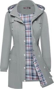 Women's Lightweight Waterproof Raincoat,Hooded Windbreaker with Plaid Lining - Picture 1 of 10