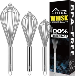 4 Pieces Stainless Steel Whisks Set Wire Whisk Balloon Whisk Egg Beater Kitchen - Picture 1 of 12