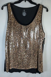 NWT - NY&Co Sequined Sleeveless Top | Leopard Print Overlay | Size XL - Picture 1 of 8
