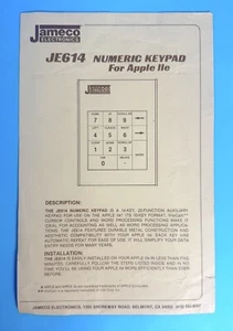 Jameco JE614 Ziffernblock Anleitung für Apple IIe - hat Falten - Bild 1 von 2