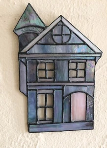 Stained Glass Hanging Victorian House Iridescent Wall Decor Sun Catcher 9.5” T - Picture 1 of 8