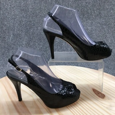 Stuart Weitzman Heels Womens 7 M Slingback Black Snakeskin Peep Toe Stiletto - Image 1 of 4
