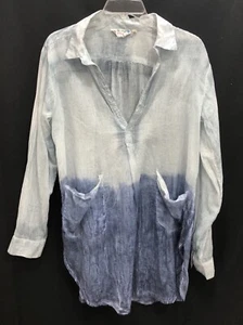 Dolma Tunika Oberteil V-Ausschnitt Langarm Taschen transparent Dip Dye blau - Damen Gr. M - Bild 1 von 10