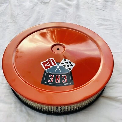 Limpiador de aire Chevrolet 383 Banderas 14" Redondo Se adapta a 4 BBL BLANCO Filtro Naranja Superior NUEVO Foto 1 de 4