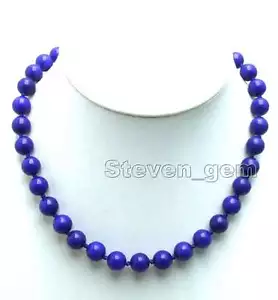 SALE Beautiful! Big 10mm Round Natural Blue Jade 18" necklace -nec5817 - Picture 1 of 3
