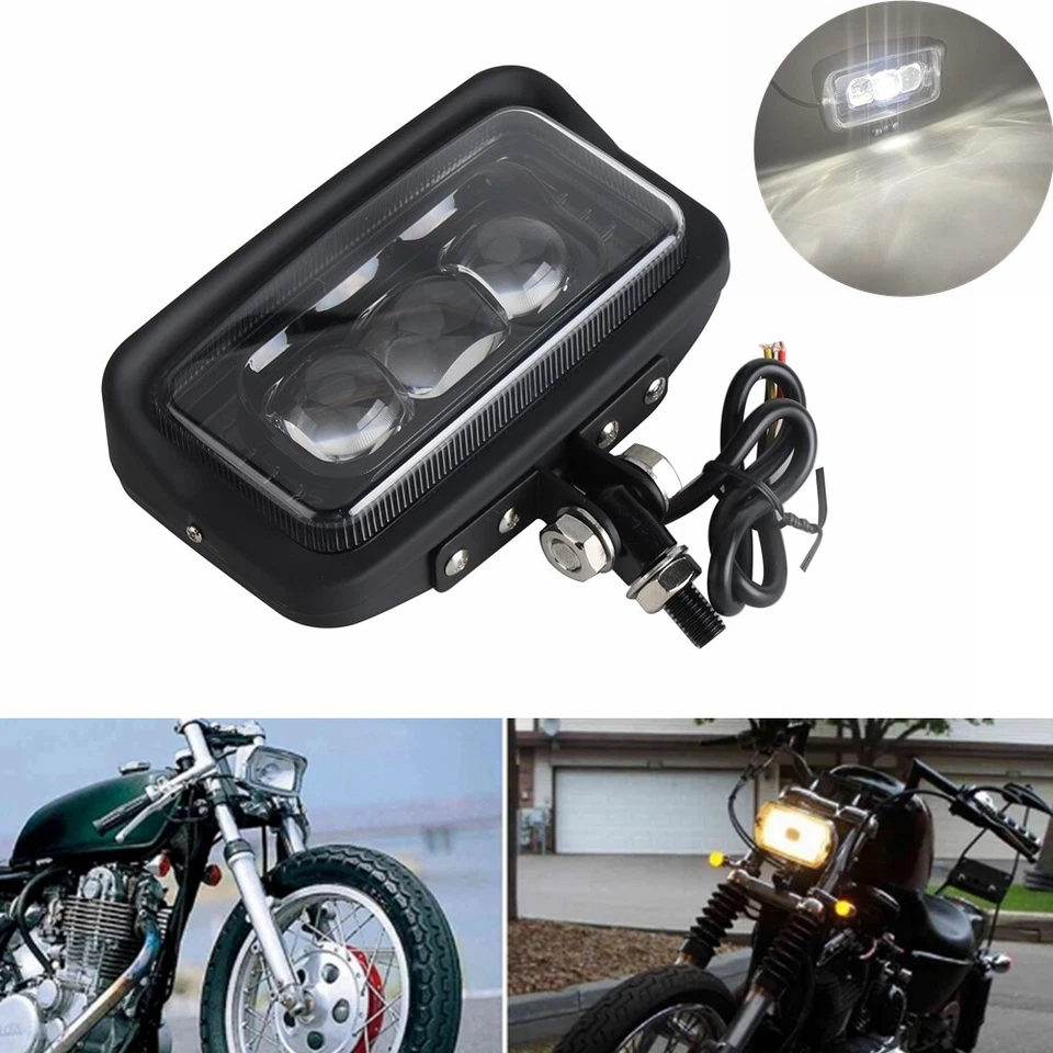 For Harley Softail Bobber Cafe Racer Honda Yamaha Suzuki LED Rectangle Headlight - Image 1 of 4