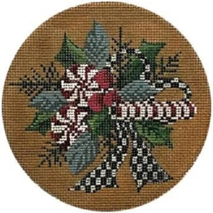 Needlepoint Handpainted Kelly Clark Peppermint Christmas 4.5" - Picture 1 of 1