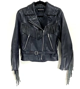 Harley Davidson Black Fringe Leather Jacket Ladies 34W - Picture 1 of 7