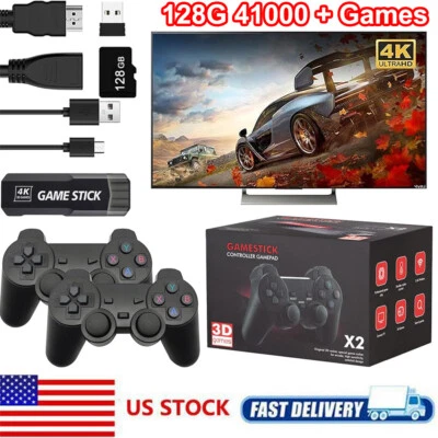 X2 Game Stick Retro Console 4K HD 2.4G Wireless Controller 40000+Games 128G US