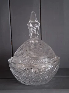 Vintage Cut Glass Covered Candy Dish Bonbonniere With Finial 6" - Picture 1 of 7