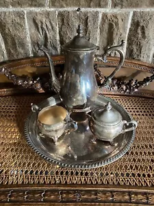 Vintage F B Rogers Silver-Plate 5 Pc Coffee Tea Service Set Tray Cream Sugar Pot - Picture 1 of 19