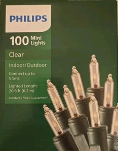 Philips 100 Count Clear Mini Lights Green Wire Indoor Outdoor Christmas Wedding - Picture 1 of 2