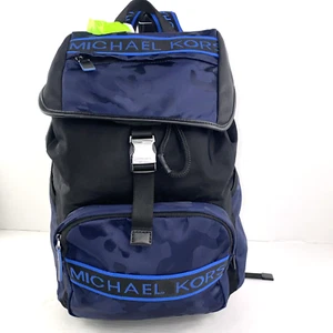 Michael Kors Kent Backpack Camouflage  Large Blue Nylon Flap Pocket B3L - Picture 1 of 17