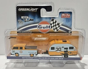 Greenlight 1:64 Hitch & Tow Die-Cast 1968 Volkswagen Crew Cab Trailer Gulf - Picture 1 of 10