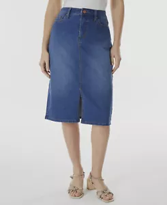 $70 Jones New York Women's Blue Lexington Front-Slit Denim Midi Skirt Size 16 - Picture 1 of 4