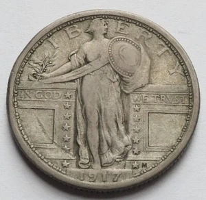 1917 Standing Liberty Type 1 Silver Quarter VF 25C coin - Picture 1 of 2