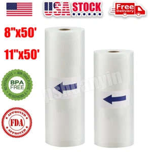 2 Rolls,8"x50'+11"x50' Rolls Vacuum Sealer Bags Food Saver Embossed Bags 4 Mil - Picture 1 of 8