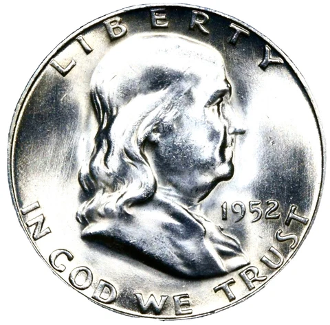 1952-s  Franklin Half Dollar FBL, Choice BU Gem, Light Gold Toning, Luster+++ Cover