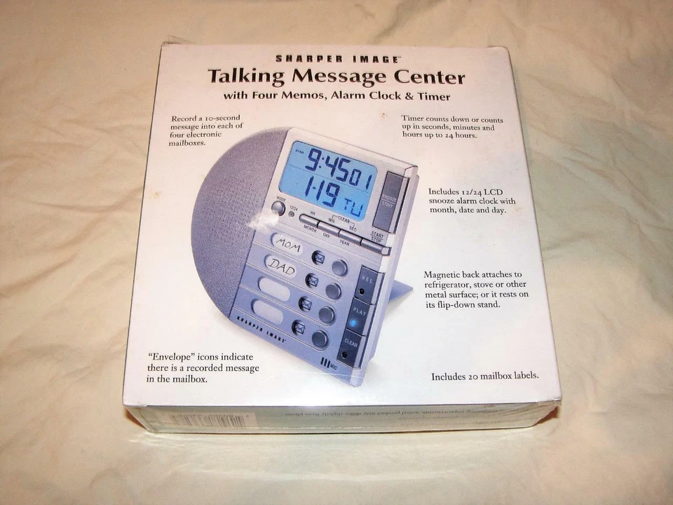 Sharper Image Talking Message Center 4 MAILBOX - ALARM CLOCK & TIMER DESK STAND - Image 1 of 1
