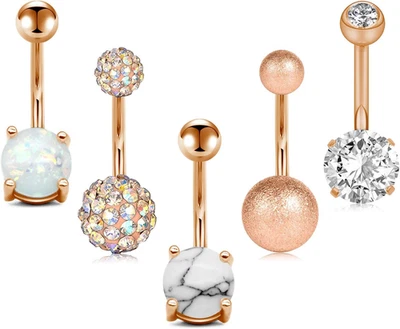 Anillos ombligo acero inoxidable 14G circonita cúbica ópalo ombligo anillos barras mujeres niñas  Foto 1 de 4