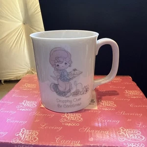 Precious Moments Mug Dropping Over For Christmas Girl with Pie and Dog Enesco 3" - Picture 1 of 2