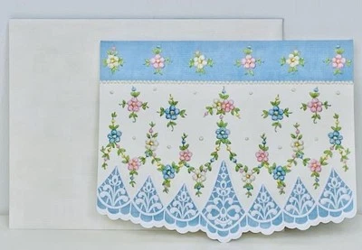 CAROL'S ROSE GARDEN Floral Garland SINGLE Note Card CAROL WILSON FINE ARTS - Image 1 of 2