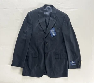 NWT Stafford Navy Windowpane Wool Cashmere 2 Button Blazer mens 40 Long - Picture 1 of 9