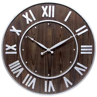 Винная бочка темно-коричневый 23 дюйма деревянный декоративный настенные часы темно-коричневый 23 в H x - Изображение 1 из 4