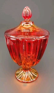 Vintage L.E. Smith Amberina Flame Covered Compote Heavy Candy Dish 11"H PERFECT - Picture 1 of 11