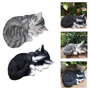 Miniature Sleeping Cat Statue Mini Animal Sculpture Ornaments Art Crafts - Picture 1 of 14