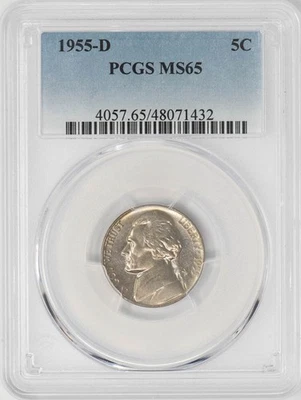 1955-D Jefferson Nickel 5c MS65 PCGS Near Full Steps 948110-1 - Image 1 of 4