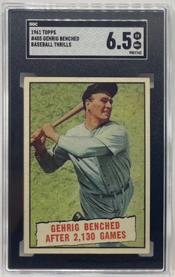 1961 Topps LOU GEHRIG New York Yankees 2130 Games #405 SGC 6.5 EX-NM+ Condition - Image 1 of 2