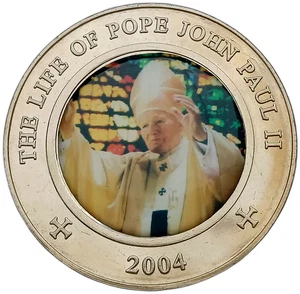 SOMALIA 25 SHILLINGS 2004 JOHN PAUL II BLESSING STAINED GLASS COLOR UNC - Picture 1 of 2