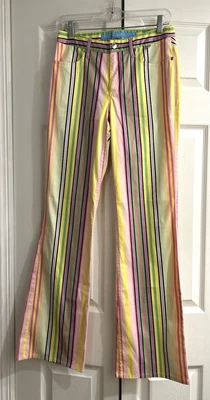 Escada Sport KATE Striped Pants~FLARED Cotton~Yellow/Pink/Blue/Green~38/US 8 - Image 1 of 4