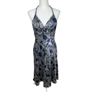 Y2K 90er 100 % Seide Neckholder Midikleid botanisch Blumen Resort Party Hochzeit Gr. 10 - Bild 1 von 10
