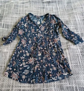 Hilary Radley Blue Floral Blouse Tunic Button Half Sleeve Cottagecore Boho Sz M - Imagen 1 de 8