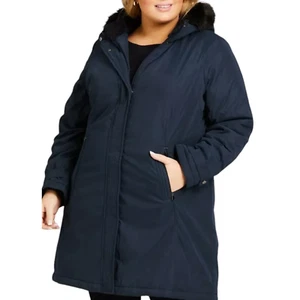 Avenue Jacket Womens Plus Size 30 Navy Blue Microfiber Hooded Full Zip Up New - Picture 1 of 9