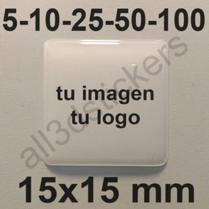 Pegatinas Personalizadas Logo Imagen Resina 15x15 mm Adhesivos Relieve 3D Foto - Picture 1 of 2