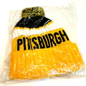 Pittsburgh Pom Beanie Knit Cuffed Winter Hat Steelers Colors Adult One Size - Picture 1 of 4