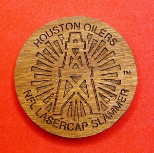 Vintage HOUSTON OILERS Thick Wood NFL Lasercap Pog Slammer 1990's Rare - Picture 1 of 2