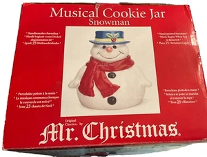 Mr. Christmas Musical Cookie Jar Snowman Porcelain 2005 25 Carols White Blue - Bild 1 von 1