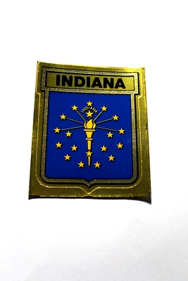 1972 VINTAGE GULF OIL INDIANA STATE FLAG TRAVEL STICKER DECAL WITH HISTORY - Image 1 of 2